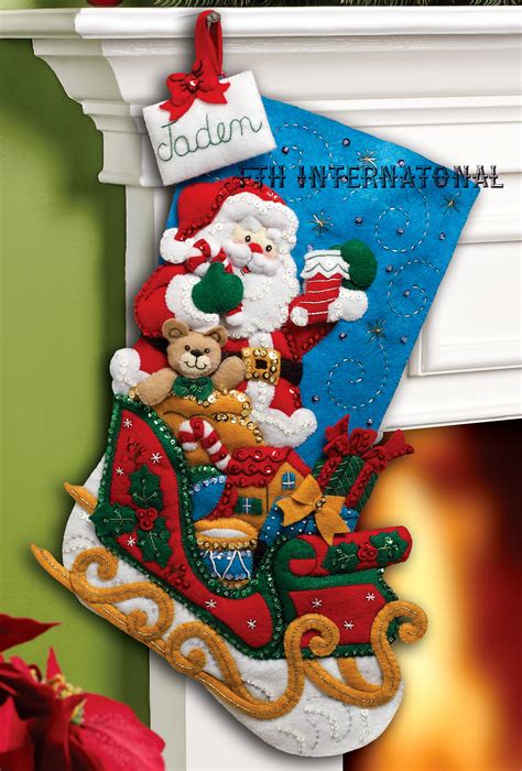 Santa & His Sleigh 18" Bucilla Felt Christmas Stocking Kit #86359 - FTH ...