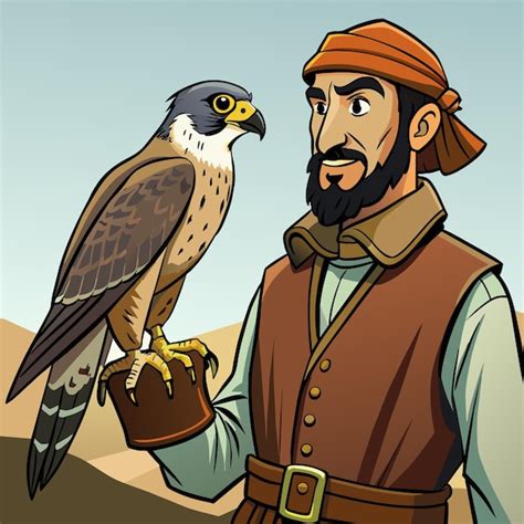 Man holding a falcon, in the centre of a group of people