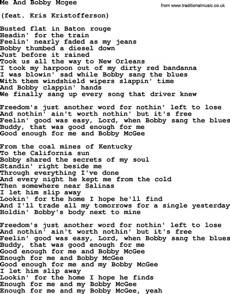 Dolly Parton song: Me And Bobby Mcgee, lyrics