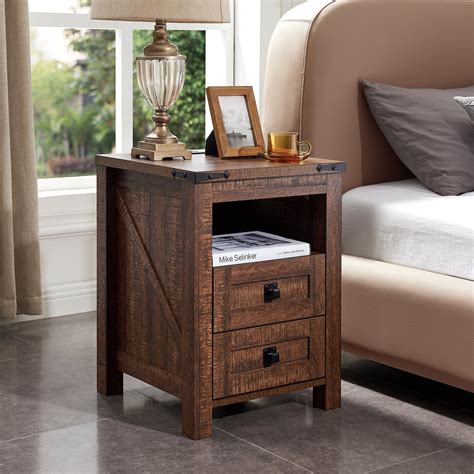 Amazon.com: IFGET Farmhouse Nightstand with Charging Station, 3 Drawer ...