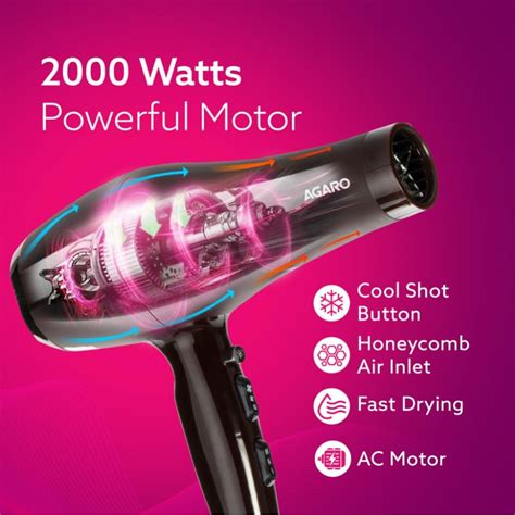 AGARO HD-1130 2000 Watts Professional Hair Dryer with AC Copper Motor ...