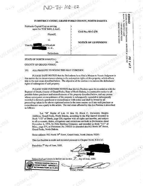 North Dakota Notice of Lis Pendens | US Legal Forms