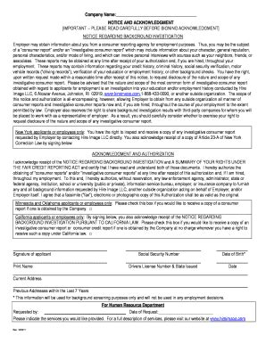Background Investigation Notice and Authorization - Blank Fillable ...