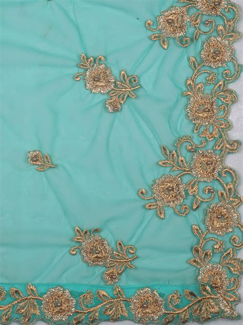 Sea Green Embroidered Net Dupatta with Cutwork – Dupatta Bazaar