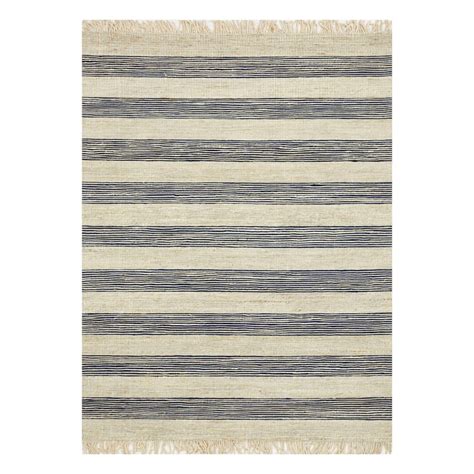 (B497) Honeybloom Hazel Natural & Navy Striped Hand Woven Jute Area Rug ...