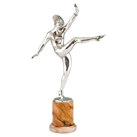 Antique Pair of French Art Deco Bronze Female Nude Dancers Statues Stands 1925 For Sale at 1stDibs