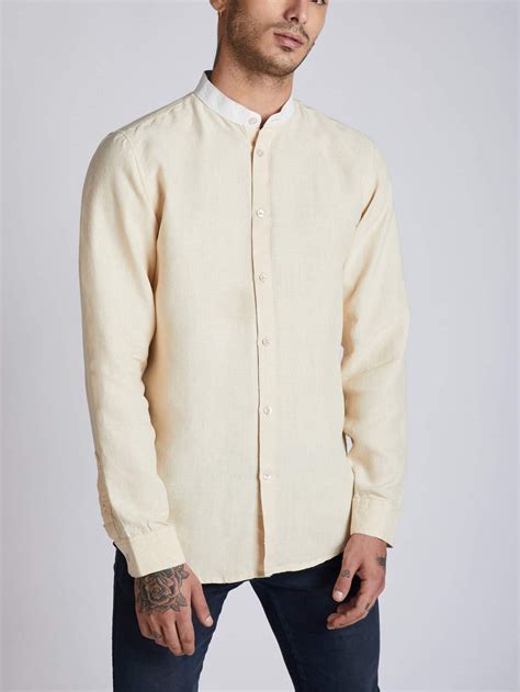 Flourish Men’s Shirts & T-shirts – Orbit Contrast Collar Shirt Beige ...