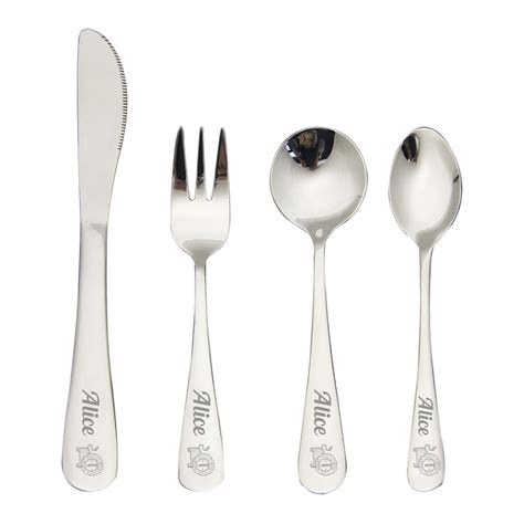 Personalised Kids Cutlery Set Stainless Steel Children Flatware 4pcs Set Tableware Toddler ...