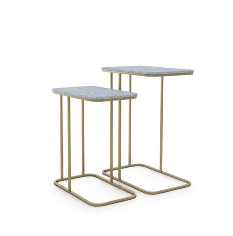 Gold Base Nesting Tables with Marble Tops - Punam Metalcrafts