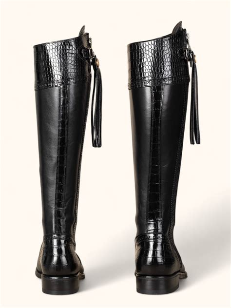 Tall Mock Croc Spanish Boots in Black Leather – The Spanish Boot Company
