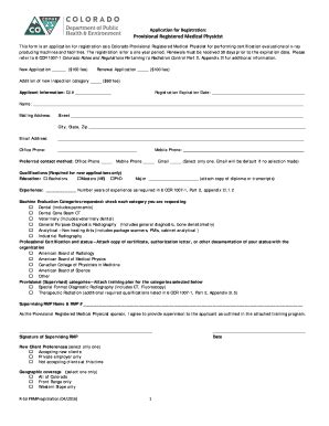 Fillable Online colorado R-53ProvRMP Application for Registration ...