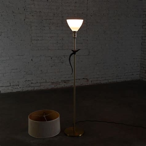 1950-1960’s MCM Floor Lamp Brass Plated and Black Pheasant Tail Accent ...