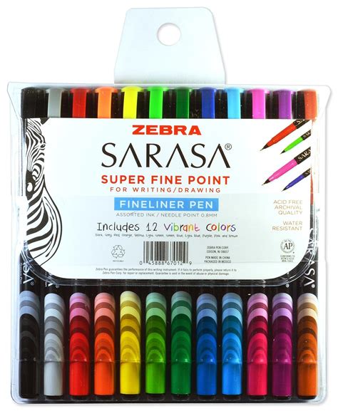ZEBRA Sarasa Fineliner Pen, 0.8mm, Assorted, 12 Pack (67012) : Amazon ...