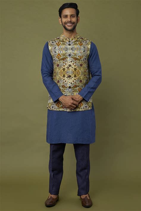 100% Pure Linen Digital Print Waistcoat – Linen Bloom store