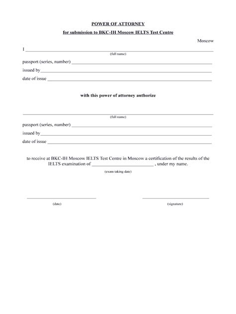 Fillable Online ielts POWER OF ATTORNEY for submission to BKC-IH Moscow ...