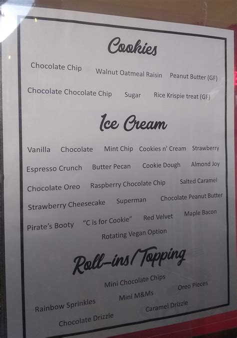 Nellie's Ice Cream menu in St Paul, Minnesota, USA