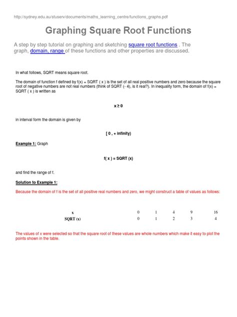 Square Root Functions Domain, Range | PDF | Square Root | Function ...