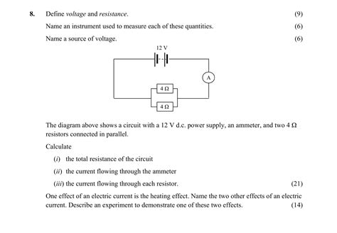 Leaving Cert Physics Electrical Circuits: Define voltage and resistance.