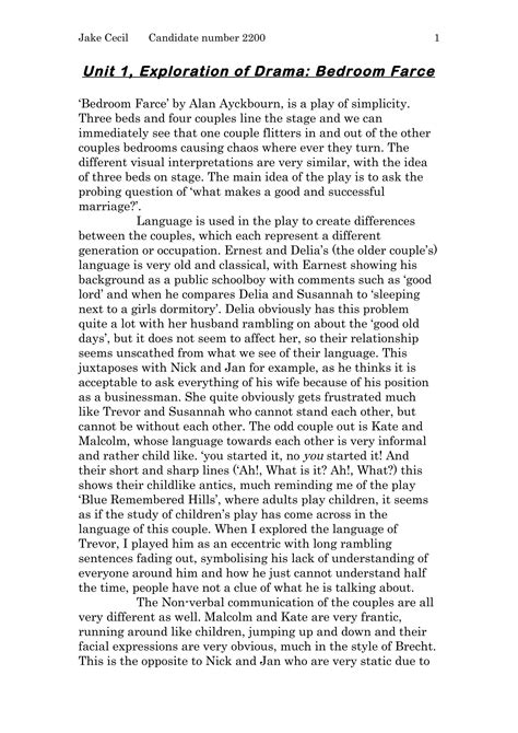 Unit 1 essay bedroom farce | DOC