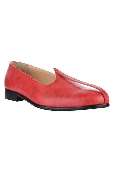 Buy Red Leather Mojaris For Men by SKO Online at Aza Fashions.