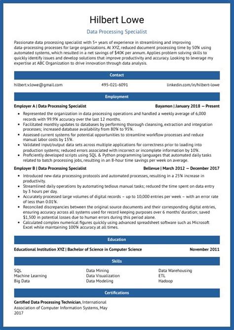 Image result for Data Processing Resume Examples