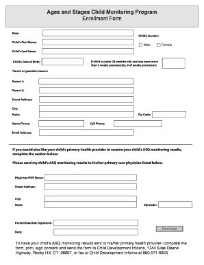 Fillable Online Ages and Stages Child Monitoring Program Enrollment ...