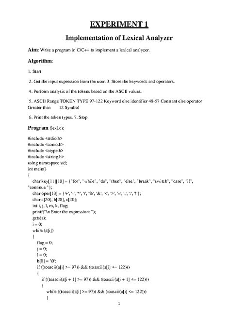 Ilovepdf merged - EXPERIMENT 1 Implementation of Lexical Analyzer Aim ...