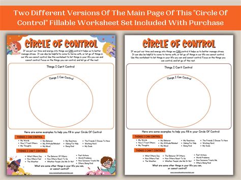 Circle of Control Worksheets for Kids Teens 4 Page Set Printable Coping Skills Mental Health ...