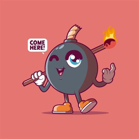 Cute bomb character holding a match vector illustration mascot and ...