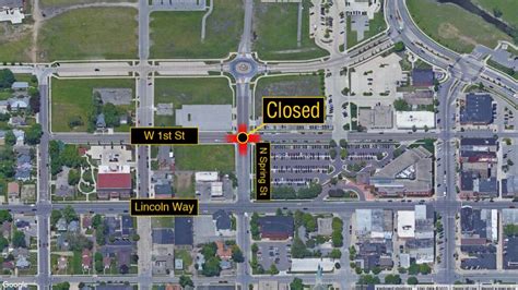 Intersection of First St. & Spring St. in Mishawaka closed to all traffic