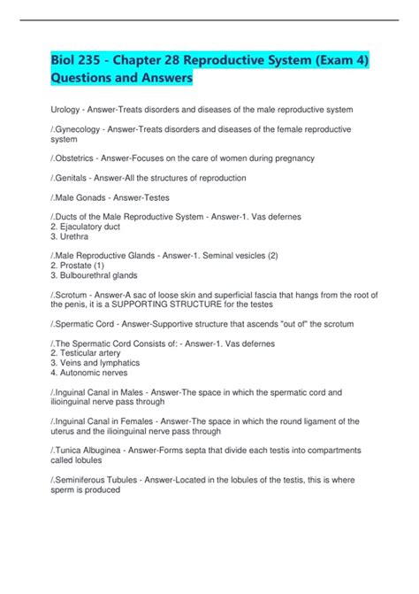 Biol 235 - Chapter 28 Reproductive System (Exam 4) Questions and Answers - Biol 235 - Chapter 28 ...