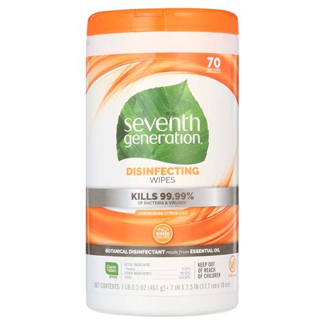 Seventh Generation Disinfectant Cleaning Wipes, Lemongrass Citrus, 70 ...