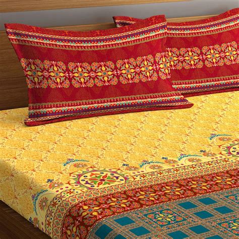 Buy PORTICO Neeta Lulla Printed Cotton King Bed Linen-Set Of 3 Pcs ...