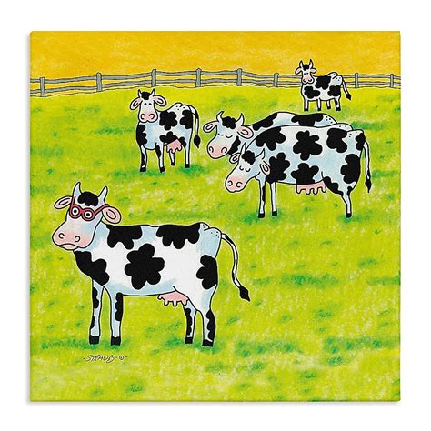 Stupell Industries Funny Cow Herd with Specs Canvas Wall Art By Roger ...