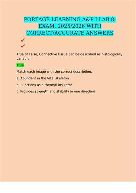 PORTAGE LEARNING A&P I LAB 8: EXAM, 2025/2026 WITH CORRECT/ACCURATE ...