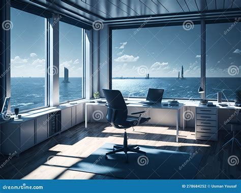 Ai Generated an Office with a Stunning Panoramic View of the Ocean ...