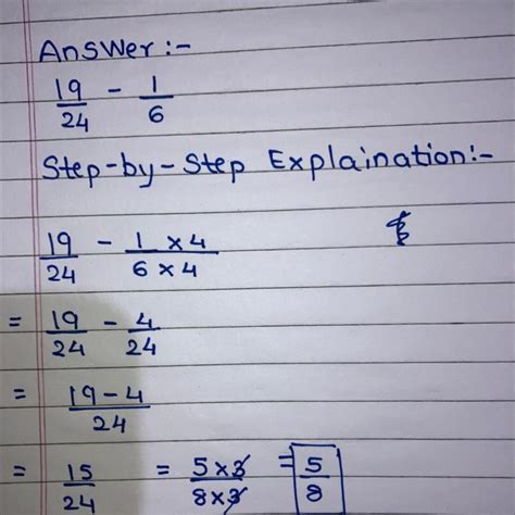 What should be subtracted from 19 / 24 to get 1/6 - Brainly.in