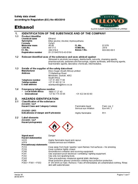 MSDS Ethanol | Ethanol | Toxicity