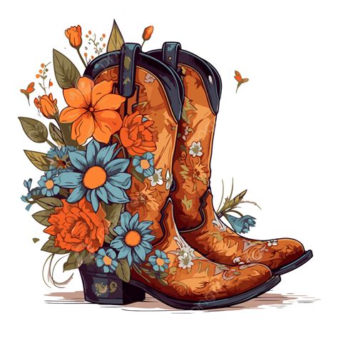 Cowboy Boots With Flowers Vector, Sticker Clipart Cowboy Boots With ...