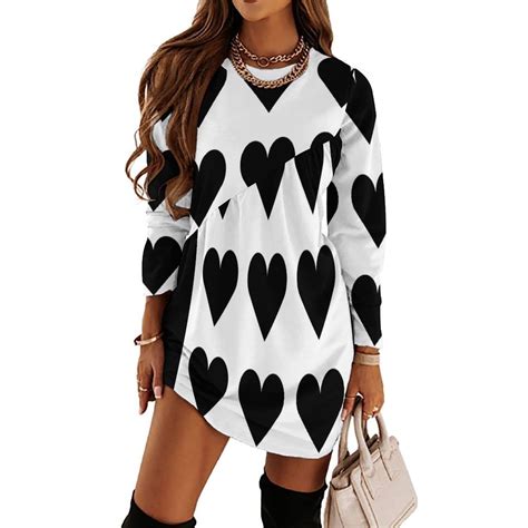 Large BLACK & WHITE LOVE HEARTS Long Sleeved Dress dresses with long ...