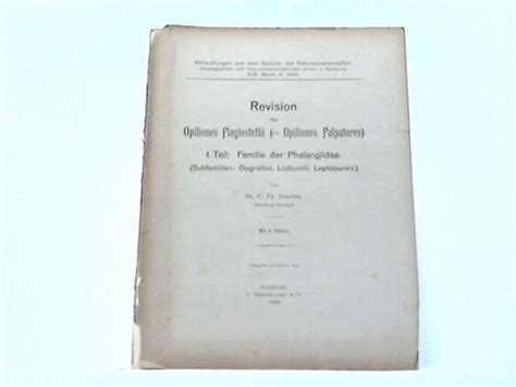 Buy Revision Der Opiliones Plagiostethi (=Opiliones Palpatores) 1. Teil ...
