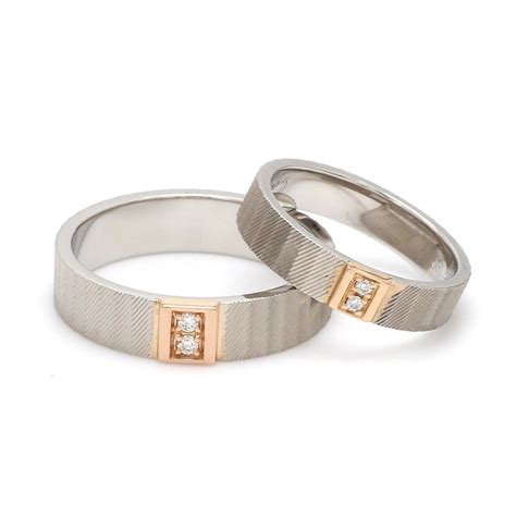 Unique Texture Platinum Love Bands with 2 Diamonds & a Touch of Rose G ...