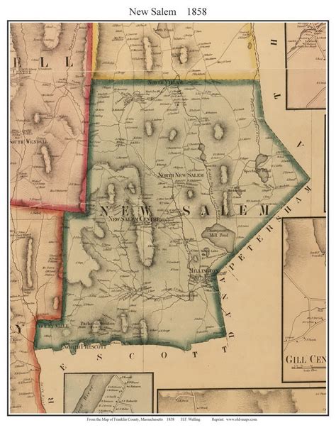 New Salem, Massachusetts 1858 Old Town Map Custom Print - Franklin Co ...