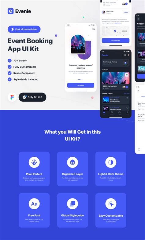 Evenie - Event Booking App UI Kit | Ui kit, Booking app, App ui