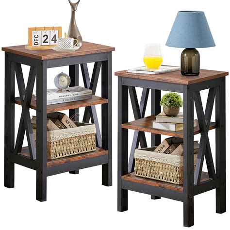 VECELO Modern End Side Tables, Nightstand with 3-Layer Storage Shelf ...