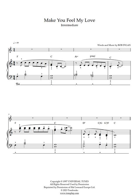 Make You Feel My Love (Intermediate Level, Solo Piano) (Adele) - Piano Sheet Music