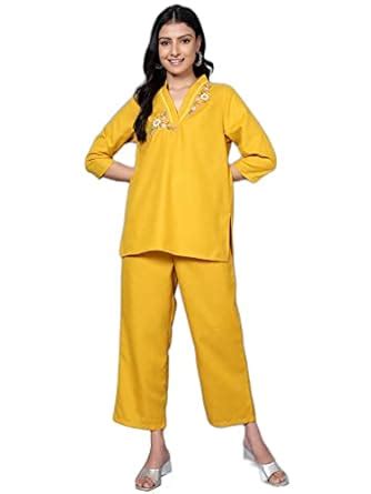 Buy Bani Women Co-ord Set, Short Kurti and Trouser 2 Piece Outfit, 3/4 ...