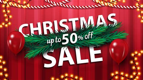 Christmas sale, up to 50 off, red horizontal discount banner with ...