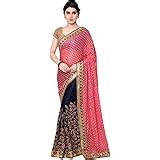 Buy Saree By Saree Mandir Women's Georgette Saree (_Green And Pink_Free ...
