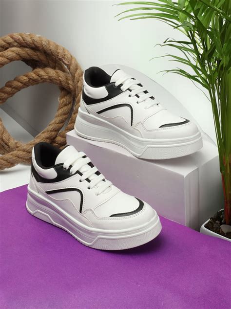 The Roadster Lifestyle Co. Women White & Black Lace-Up Flatform ...